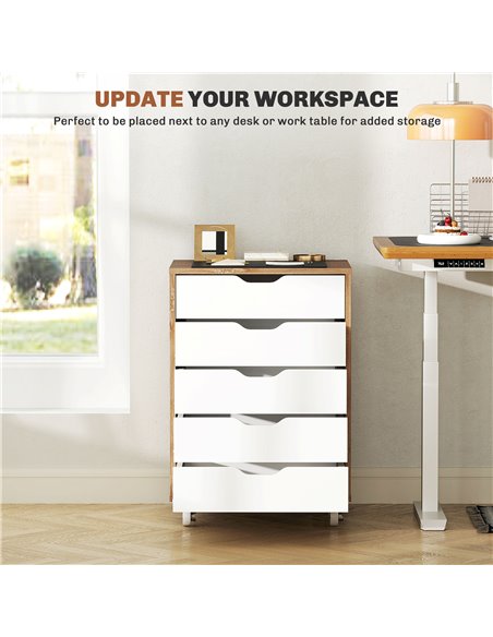 Vinsetto Five-Drawer Filing Cabinet, with Wheels - Oak Brown 924-045V80AK - pic 106238 | FastDaddyshop