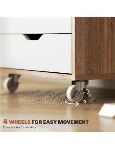 Vinsetto Five-Drawer Filing Cabinet, with Wheels - Oak Brown 924-045V80AK