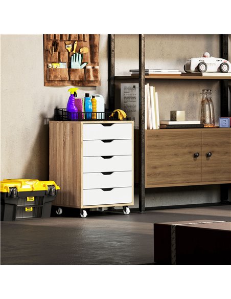 Vinsetto Five-Drawer Filing Cabinet, with Wheels - Oak Brown 924-045V80AK - pic 106242 | FastDaddyshop