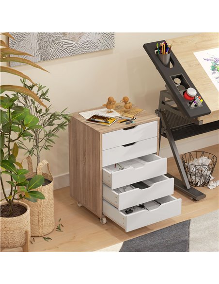 Vinsetto Five-Drawer Filing Cabinet, with Wheels - Oak Brown 924-045V80AK - pic 106243 | FastDaddyshop