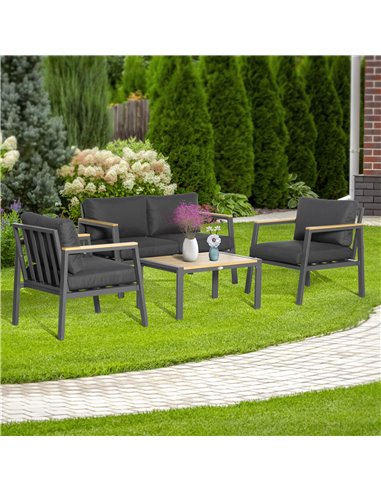 Outsunny 4 Piece Garden Sofa Set with Padded Cushions, 4-Seater Aluminium Outdoor Conversation Furniture Set with Coffee Table, 