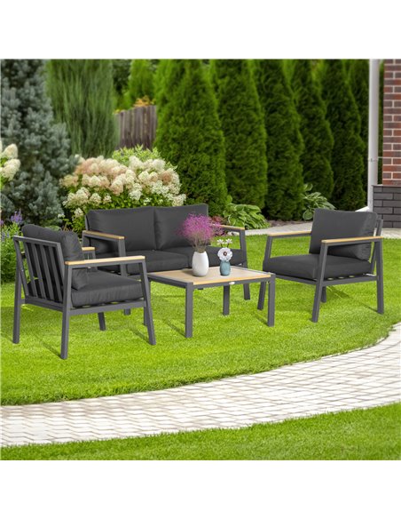 Outsunny 4 Piece Garden Sofa Set with Padded Cushions, 4-Seater Aluminium Outdoor Conversation Furniture Set with Coffee Table,  - pic 10625 | FastDaddyshop