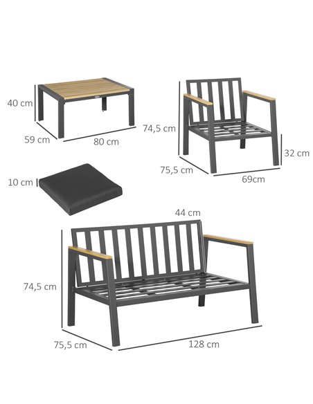 Outsunny 4 Piece Garden Sofa Set with Padded Cushions, 4-Seater Aluminium Outdoor Conversation Furniture Set with Coffee Table,  - pic 10626 | FastDaddyshop