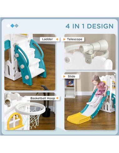 AIYAPLAY 4 in 1 Toddler Slide with Basketball Hoop, Climber, Telescope, Storage Basket, for Ages 1-3 Years, Yellow 331-052V00YL