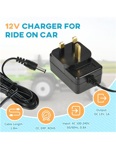 AIYAPLAY 12V 1A Battery Charger for Ride on Cars 370-327V70BK