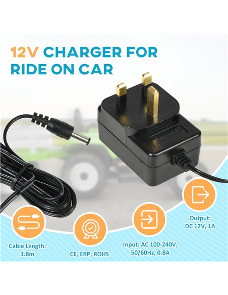 AIYAPLAY 12V 1A Battery Charger for Ride on Cars 370-327V70BK - pic 106283 | FastDaddyshop