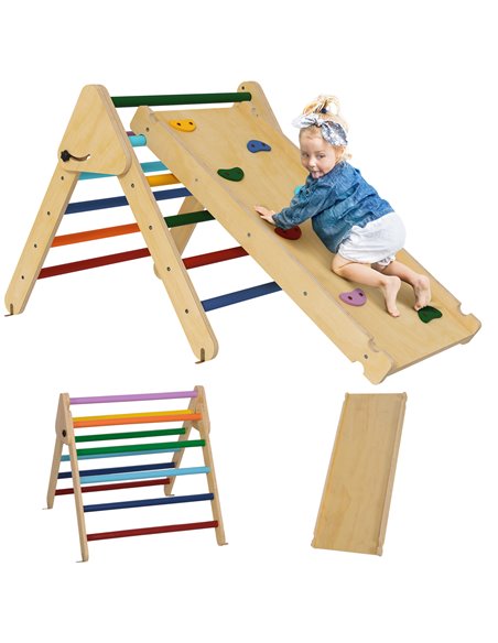 AIYAPLAY Toddler Climbing Frame for Kids with Ramp, 3 in 1 Wooden Pikler Triangle Set for 18-48 Months, Multicolour 331-064V00MX - pic 106307 | FastDaddyshop