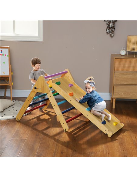 AIYAPLAY Toddler Climbing Frame for Kids with Ramp, 3 in 1 Wooden Pikler Triangle Set for 18-48 Months, Multicolour 331-064V00MX - pic 106308 | FastDaddyshop
