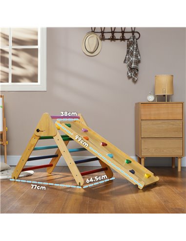 AIYAPLAY Toddler Climbing Frame for Kids with Ramp, 3 in 1 Wooden Pikler Triangle Set for 18-48 Months, Multicolour 331-064V00MX