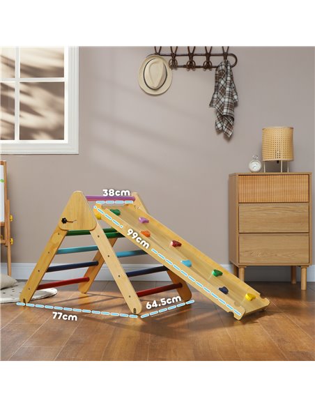 AIYAPLAY Toddler Climbing Frame for Kids with Ramp, 3 in 1 Wooden Pikler Triangle Set for 18-48 Months, Multicolour 331-064V00MX - pic 106309 | FastDaddyshop