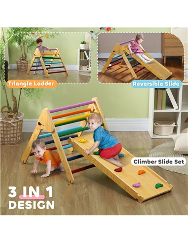 AIYAPLAY Toddler Climbing Frame for Kids with Ramp, 3 in 1 Wooden Pikler Triangle Set for 18-48 Months, Multicolour 331-064V00MX
