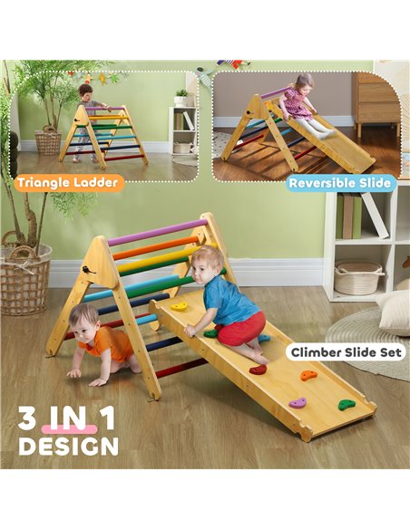 AIYAPLAY Toddler Climbing Frame for Kids with Ramp, 3 in 1 Wooden Pikler Triangle Set for 18-48 Months, Multicolour 331-064V00MX - pic 106310 | FastDaddyshop
