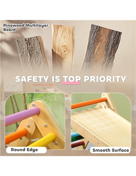 AIYAPLAY Toddler Climbing Frame for Kids with Ramp, 3 in 1 Wooden Pikler Triangle Set for 18-48 Months, Multicolour 331-064V00MX - pic 106311 | FastDaddyshop
