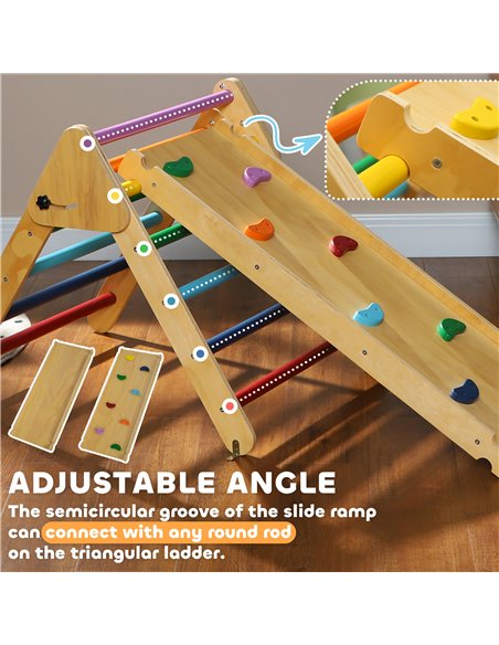 AIYAPLAY Toddler Climbing Frame for Kids with Ramp, 3 in 1 Wooden Pikler Triangle Set for 18-48 Months, Multicolour 331-064V00MX - pic 106312 | FastDaddyshop