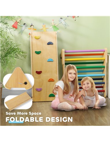 AIYAPLAY Toddler Climbing Frame for Kids with Ramp, 3 in 1 Wooden Pikler Triangle Set for 18-48 Months, Multicolour 331-064V00MX