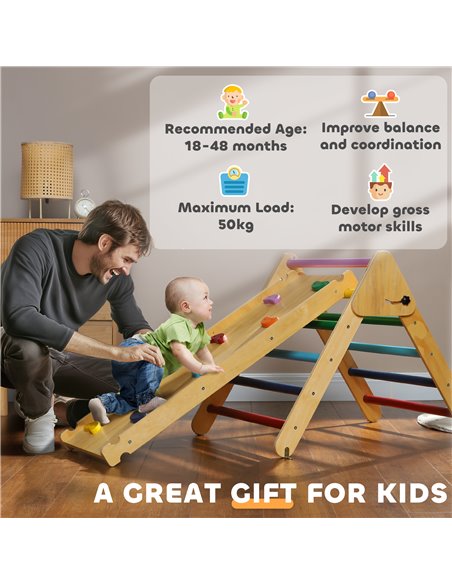 AIYAPLAY Toddler Climbing Frame for Kids with Ramp, 3 in 1 Wooden Pikler Triangle Set for 18-48 Months, Multicolour 331-064V00MX - pic 106314 | FastDaddyshop