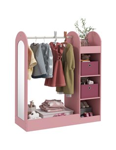 AIYAPLAY Kids Clothes Rail with Storage Shelf, Boxes, Mirror for Bedroom, Nursery, Pink 316-016V80PK