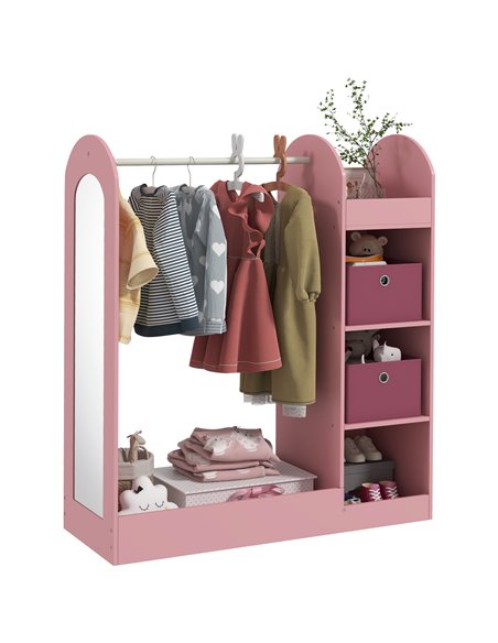 AIYAPLAY Kids Clothes Rail with Storage Shelf, Boxes, Mirror for Bedroom, Nursery, Pink 316-016V80PK - pic 106325 | FastDaddyshop