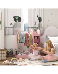 AIYAPLAY Kids Clothes Rail with Storage Shelf, Boxes, Mirror for Bedroom, Nursery, Pink 316-016V80PK 2