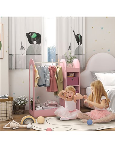 AIYAPLAY Kids Clothes Rail with Storage Shelf, Boxes, Mirror for Bedroom, Nursery, Pink 316-016V80PK