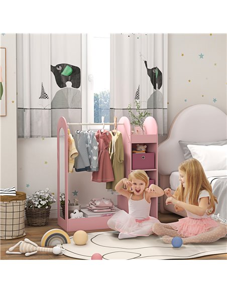 AIYAPLAY Kids Clothes Rail with Storage Shelf, Boxes, Mirror for Bedroom, Nursery, Pink 316-016V80PK - pic 106326 | FastDaddyshop