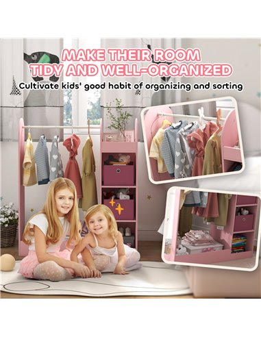 AIYAPLAY Kids Clothes Rail with Storage Shelf, Boxes, Mirror for Bedroom, Nursery, Pink 316-016V80PK