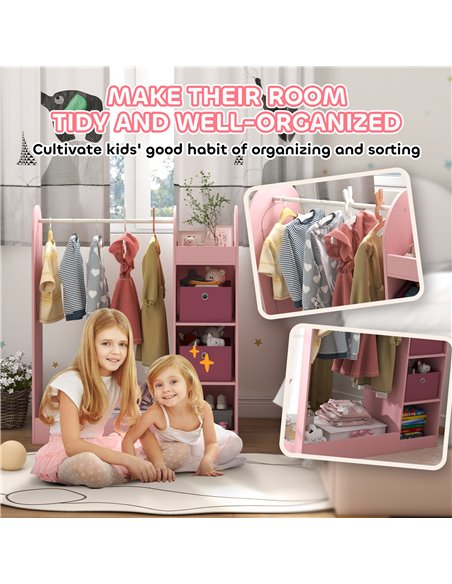 AIYAPLAY Kids Clothes Rail with Storage Shelf, Boxes, Mirror for Bedroom, Nursery, Pink 316-016V80PK - pic 106329 | FastDaddyshop