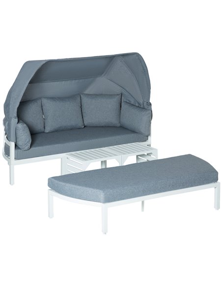Outsunny 4 Pieces Aluminum Outdoor Garden Sofa Set with Canopy, Padded Cushions & Side Tables, White - pic 10633 | FastDaddyshop