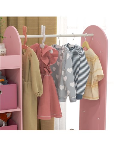 AIYAPLAY Kids Clothes Rail with Storage Shelf, Boxes, Mirror for Bedroom, Nursery, Pink 316-016V80PK