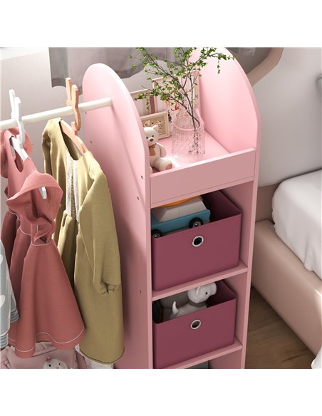 AIYAPLAY Kids Clothes Rail with Storage Shelf, Boxes, Mirror for Bedroom, Nursery, Pink 316-016V80PK - pic 106332 | FastDaddyshop
