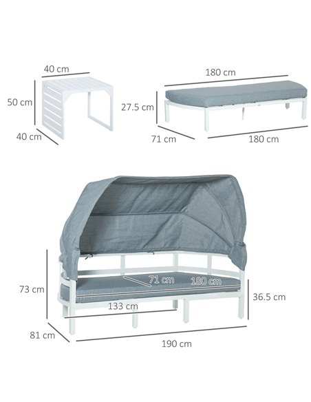 Outsunny 4 Pieces Outdoor Garden Sofa Set, Aluminum Patio Lounge Bed Furniture Set, with Canopy, Padded Cushions & Side Tables,  - pic 10634 | FastDaddyshop