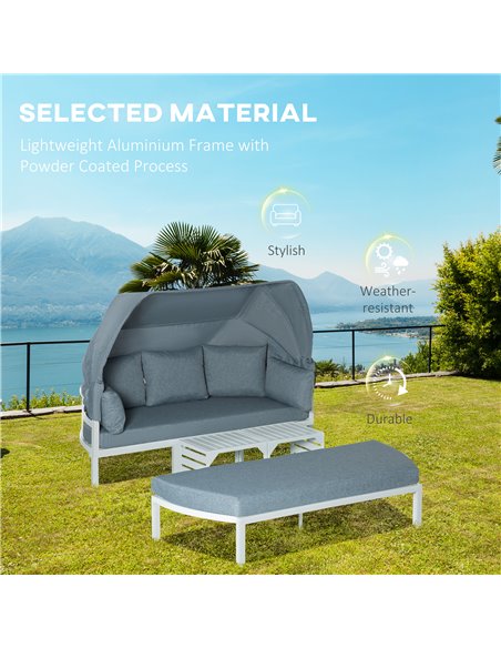 Outsunny 4 Pieces Outdoor Garden Sofa Set, Aluminum Patio Lounge Bed Furniture Set, with Canopy, Padded Cushions & Side Tables,  - pic 10635 | FastDaddyshop