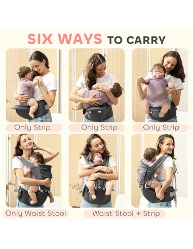 AIYAPLAY 6-in-1 Baby Carrier for Newborns-Toddlers, with Removable Seat, for Ages 0-36 Months, Up to 15kg, Grey 430-005V00GY