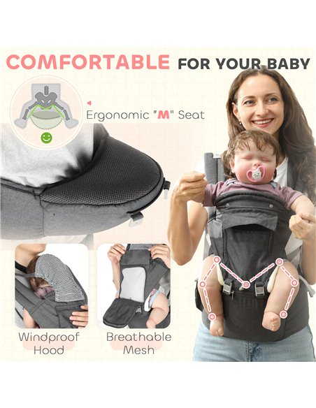 AIYAPLAY 6-in-1 Baby Carrier for Newborns-Toddlers, with Removable Seat, for Ages 0-36 Months, Up to 15kg, Grey 430-005V00GY - pic 106357 | FastDaddyshop