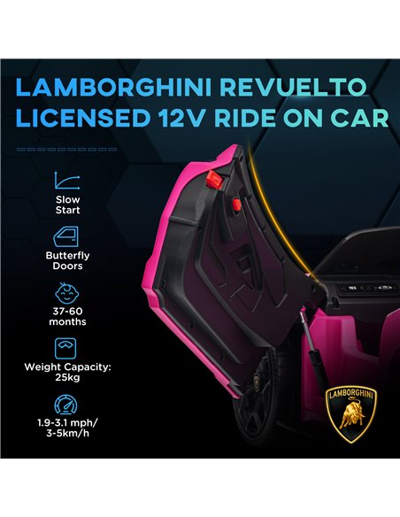 AIYAPLAY Lamborghini Revuelto Licensed 12V Ride on Car w/ Butterfly Doors, Transport Wheels, Suspension, Remote Control, Pink 37 - pic 106364 | FastDaddyshop