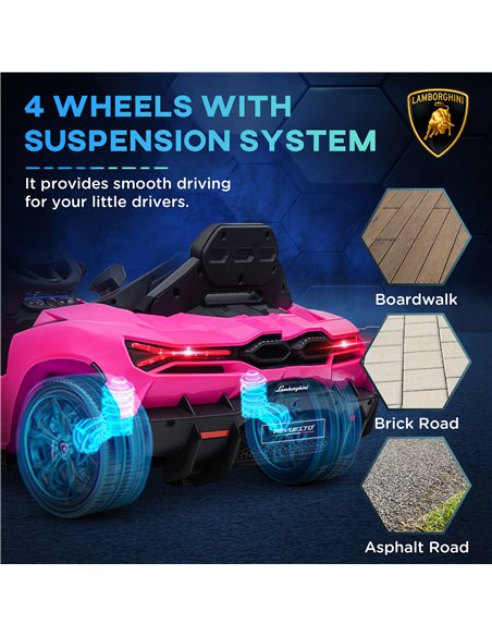 AIYAPLAY Lamborghini Revuelto Licensed 12V Ride on Car w/ Butterfly Doors, Transport Wheels, Suspension, Remote Control, Pink 37 - pic 106366 | FastDaddyshop