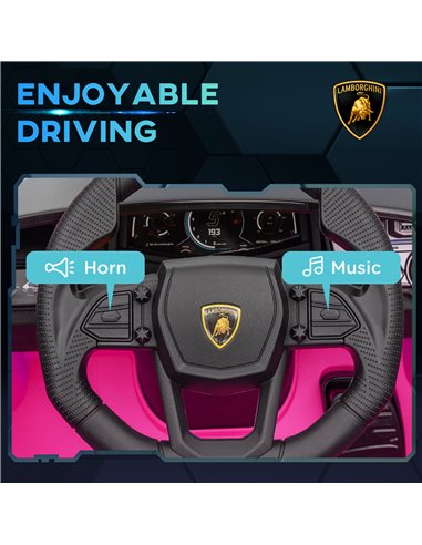 AIYAPLAY Lamborghini Revuelto Licensed 12V Ride on Car w/ Butterfly Doors, Transport Wheels, Suspension, Remote Control, Pink 37