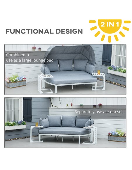 Outsunny 4 Pieces Outdoor Garden Sofa Set, Aluminum Patio Lounge Bed Furniture Set, with Canopy, Padded Cushions & Side Tables,  - pic 10637 | FastDaddyshop