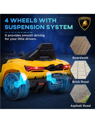 AIYAPLAY Lamborghini Revuelto Licensed 12V Ride on Car w/ Butterfly Doors, Transport Wheels, Suspension, Remote Control, Yellow 