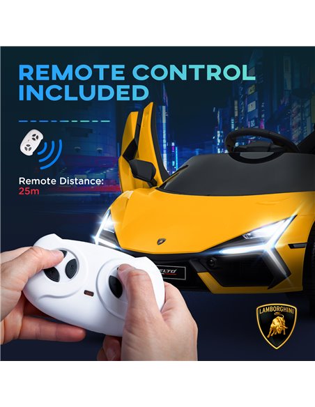 AIYAPLAY Lamborghini Revuelto Licensed 12V Ride on Car w/ Butterfly Doors, Transport Wheels, Suspension, Remote Control, Yellow  - pic 106377 | FastDaddyshop