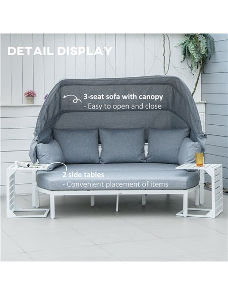 Outsunny 4 Pieces Outdoor Garden Sofa Set, Aluminum Patio Lounge Bed Furniture Set, with Canopy, Padded Cushions & Side Tables,  - pic 10638 | FastDaddyshop
