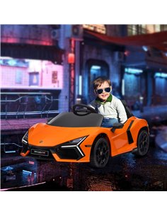 AIYAPLAY Lamborghini Revuelto Licensed 12V Ride on Car w/ Butterfly Doors, Transport Wheels, Suspension, Remote Control, Orange  2