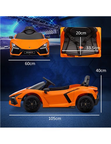 AIYAPLAY Lamborghini Revuelto Licensed 12V Ride on Car w/ Butterfly Doors, Transport Wheels, Suspension, Remote Control, Orange 
