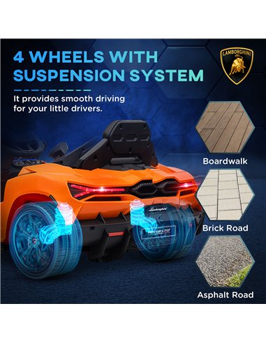 AIYAPLAY Lamborghini Revuelto Licensed 12V Ride on Car w/ Butterfly Doors, Transport Wheels, Suspension, Remote Control, Orange 