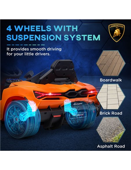 AIYAPLAY Lamborghini Revuelto Licensed 12V Ride on Car w/ Butterfly Doors, Transport Wheels, Suspension, Remote Control, Orange  - pic 106384 | FastDaddyshop