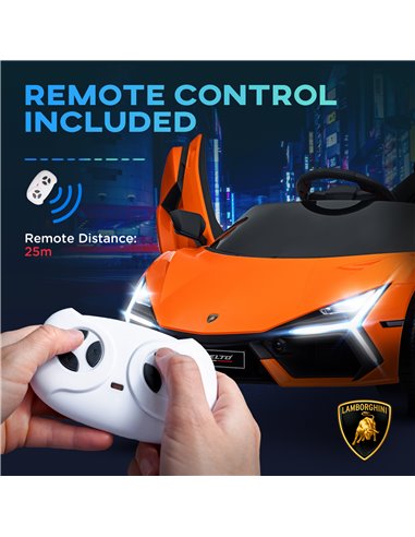 AIYAPLAY Lamborghini Revuelto Licensed 12V Ride on Car w/ Butterfly Doors, Transport Wheels, Suspension, Remote Control, Orange 