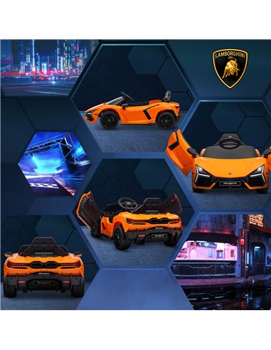 AIYAPLAY Lamborghini Revuelto Licensed 12V Ride on Car w/ Butterfly Doors, Transport Wheels, Suspension, Remote Control, Orange 