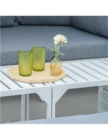 Outsunny 4 Pieces Outdoor Garden Sofa Set, Aluminum Patio Lounge Bed Furniture Set, with Canopy, Padded Cushions & Side Tables, 