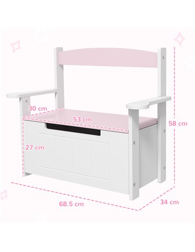 AIYAPLAY 2-in-1 Toy Box for Kids with Lid for Bedroom, Nursery, Playroom, Pink 312-117V80PK