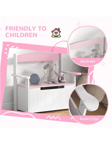 AIYAPLAY 2-in-1 Toy Box for Kids with Lid for Bedroom, Nursery, Playroom, Pink 312-117V80PK